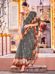 Naari - Women's Bhagalpuri Silk Black Printed Designer Saree With Blouse Piece