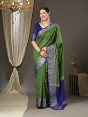 Women's Aura Silk Green WovenDesign DesignerSaree With Blouse Piece