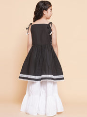 cotton Woven Sleeveless Embroidered Flared Kurta And Sharara Set