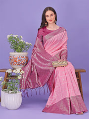 Vibrant Yellow & Blue Lichi Silk Saree with Rich Woven Border and Contrast Blouse – Festive & Wedding Wear