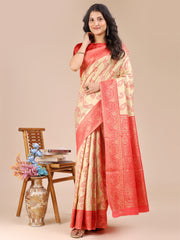 Graceful Cream and Navy Blue Silk Saree – Traditional Elegance with Royal Charm