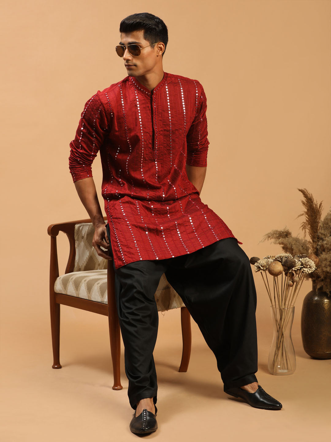 Maroon and Black Viscose Kurta and Patiala Set