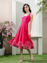 Floral Embroidered Scuba Fit & Flare Midi Dress