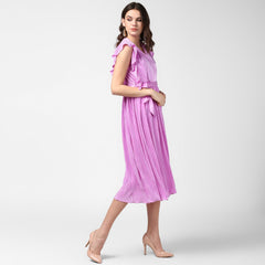 Women's Champagne Gold Satin Pleating Evening Midi Dress