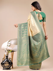 Graceful Cream and Green Silk Saree – Traditional Elegance with Royal Charm