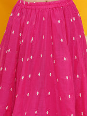 Girls Pink Embroidered Ready to Wear Lehenga Choli with Dupatta