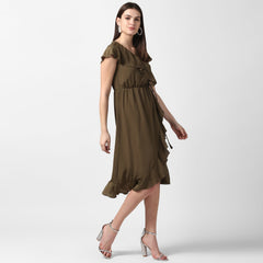 Women's Yellow Front Ruffle Dress