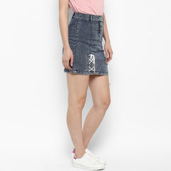 Women's Denim Skirt with White Tie Up