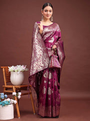 Emerald Banarasi Silk Saree with Zari Floral Work - Elegance Woven in Every Thread