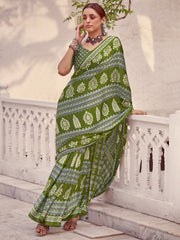 Women's Crepe Printed Designer Saree With Blouse Piece