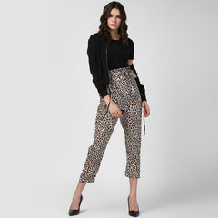 Women's Animal Print Paperbag Elasticated waistline Pants