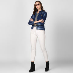 Women's Blue Denim Jacket with Washed effect