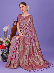 Elegant Green Floral Lichi Silk Saree with Zari Weaving and Rich Pallu – Wedding & Festive Wear Saree