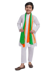 Boys' White Pure Cotton Kurta, Pyjama & Dupatta Set