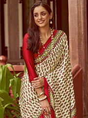 Women's Crepe Printed Designer Saree With Blouse Piece
