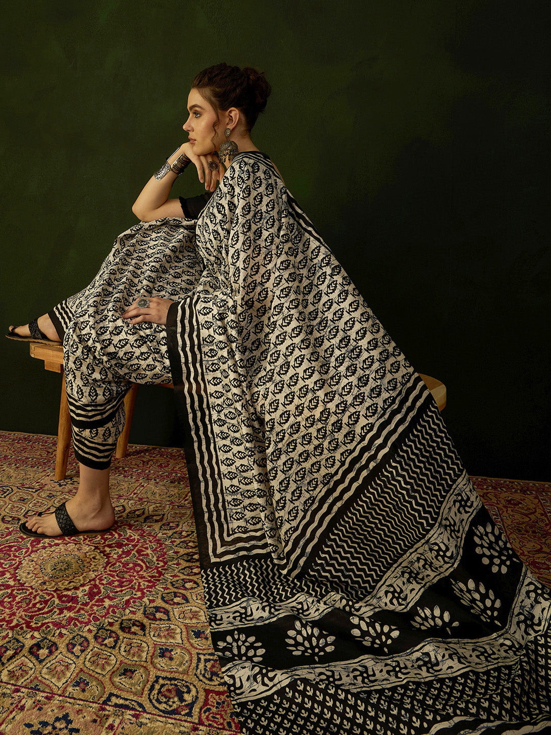 Women's Bhagalpuri Silk Beige Printed Designer Saree With Blouse Piece