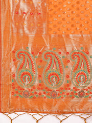 Grace in Every Thread – Sea Green & Beige Linen Cotton Saree with Royal Paisley Charm