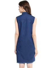 Women's Blue Dress with Pocket Impression Wash