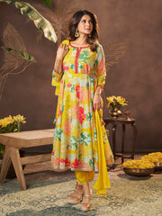 Yellow Printed Anarkali Kurta Set