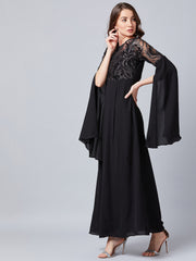 Black Embellished Slit Sleeves Maxi Dress