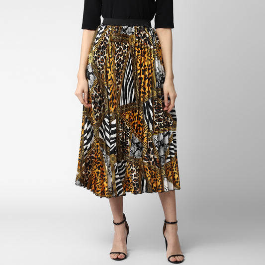Women's Satin Printed Pleated Skirt