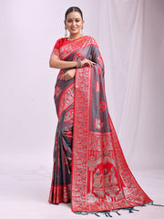 Banarasi Silk Saree with Zari Work - Wedding & Festive Traditional Saree | Temple Border & Royal Motifs | Soft & Shiny Silk Finish
