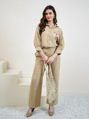 Embroidered Linen Shirt With Trousers