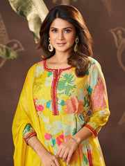 Yellow Printed Anarkali Kurta Set