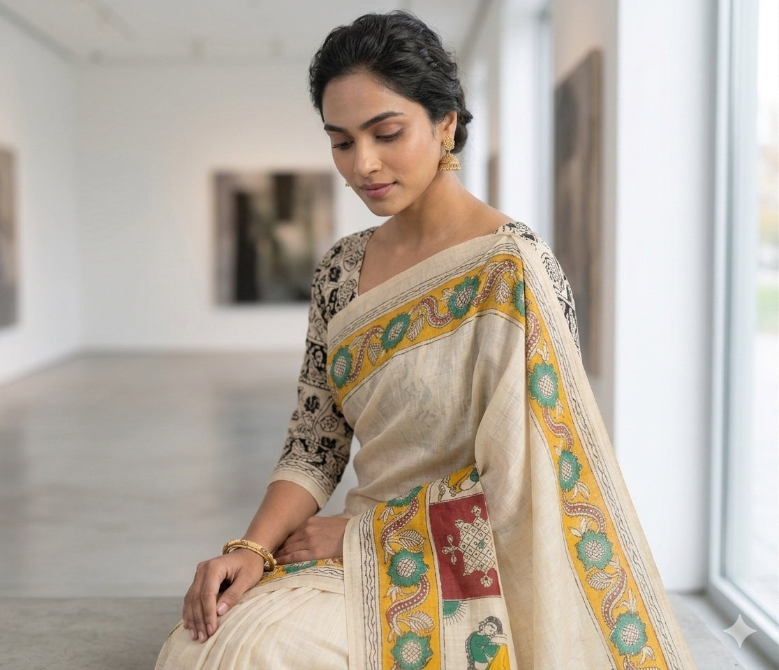 Soft linen saree with shaded style prints.