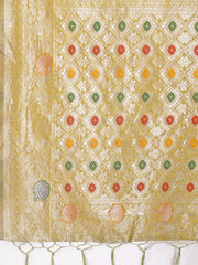 Elegant Olive Green Linen Cotton Saree with Zari Border & Woven Motifs – Perfect for Sophisticated Everyday & Festive Looks