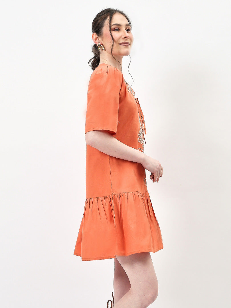 Floral Embroidered Mini Dress-ADR-19727A