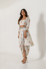 Pista Green Striped Cape, Bralette & Lungi Set