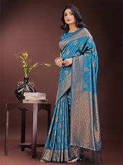 Majestic Royal Blue Banarasi Silk Saree with Golden Zari – Timeless Indian Ethnic Elegance for Weddings & Festive Occasions