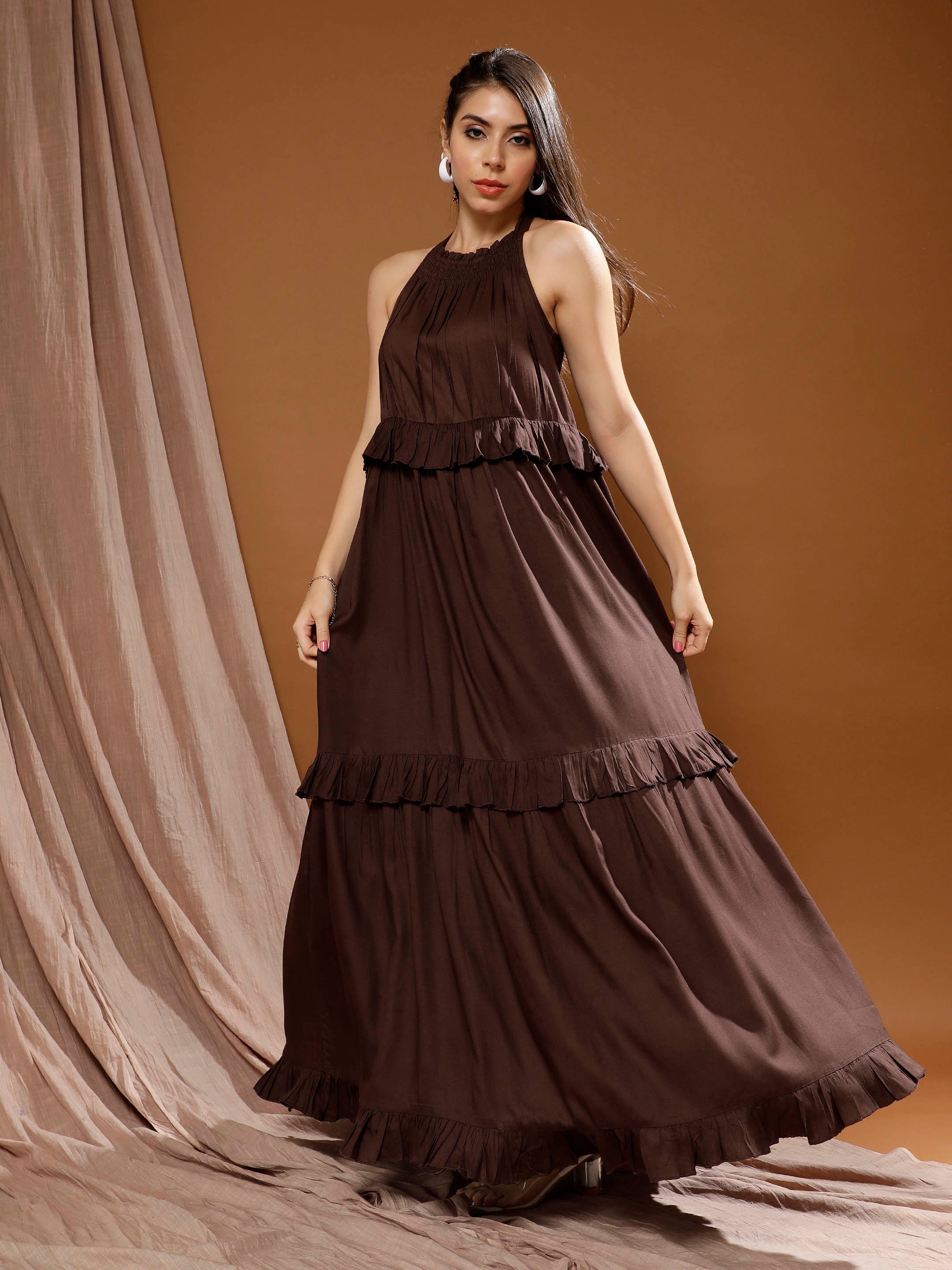 Women Bohemian Halter Neck Maxi Dress