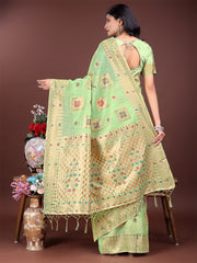 Elegant Sky Blue Linen Saree with Intricate Woven Patterns – Lightweight Grace for Everyday and Festive Moments
