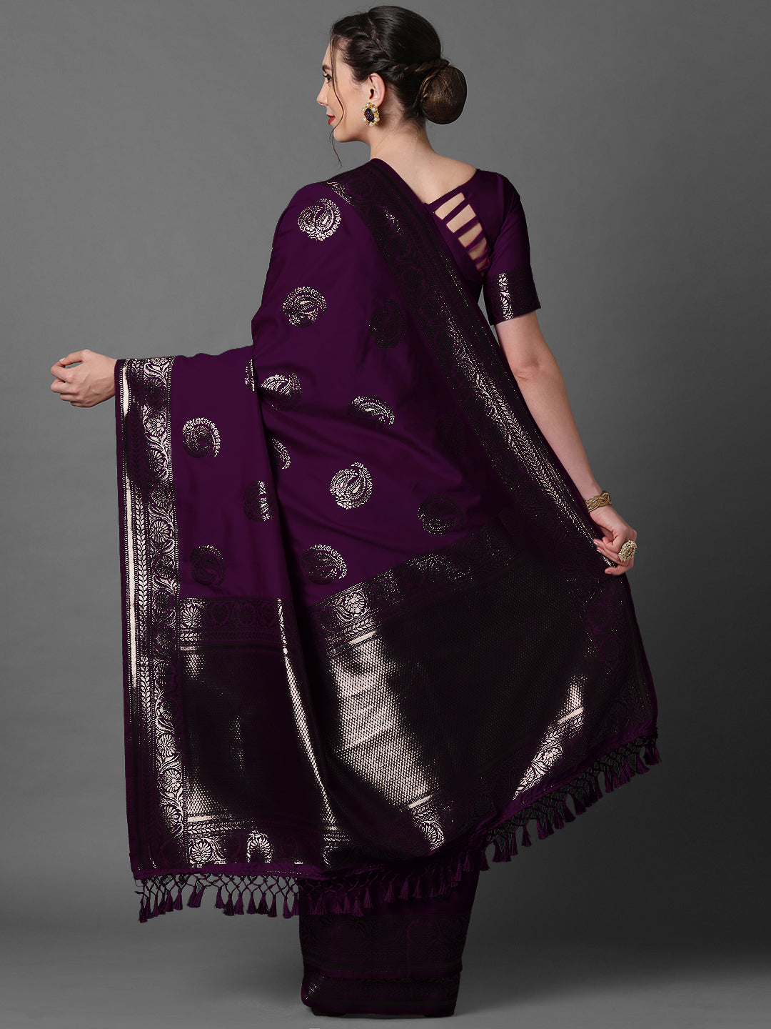 Women's Silk Blend Purple WovenDesign CelebritySaree With Blouse Piece