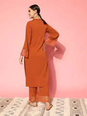 Kalini Women Rust Straight Kurta Paired With Tonal Bottom