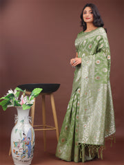 Elegant Sea Green Linen Cotton Saree with Silver Zari – Perfect Blend of Comfort & Charm
