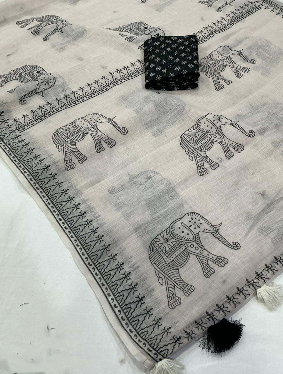 Soft linen saree with shaded style prints.
