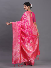 Pink Banarasi Silk Saree with Floral Zari Weaving – Festive Traditional Elegance for Weddings & Celebrations