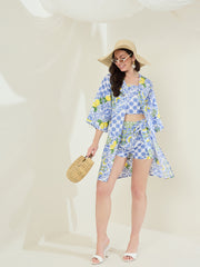 Women's  Blue Printed 3 piece Rayon Co-Ord Set