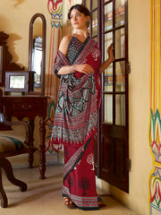 Women's Crepe Printed Designer Saree With Blouse Piece