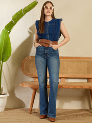 Women's Denim Side Ruffle detail Top