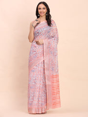 Rust Cotton Cotton Saree with Tribal Floral Print | Bold Ethnic Design | Lightweight Casual & Festive Saree for Women