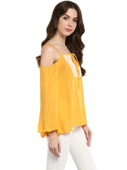Women's Mustard Yellow Rayon Cold Shoulder Top
