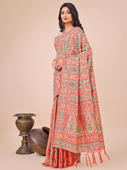 Elegant Pink Jacquard Linen Cotton Saree with Traditional Multicolor Weave & Tassel Pallu – Festive & Casual Wear for Women
