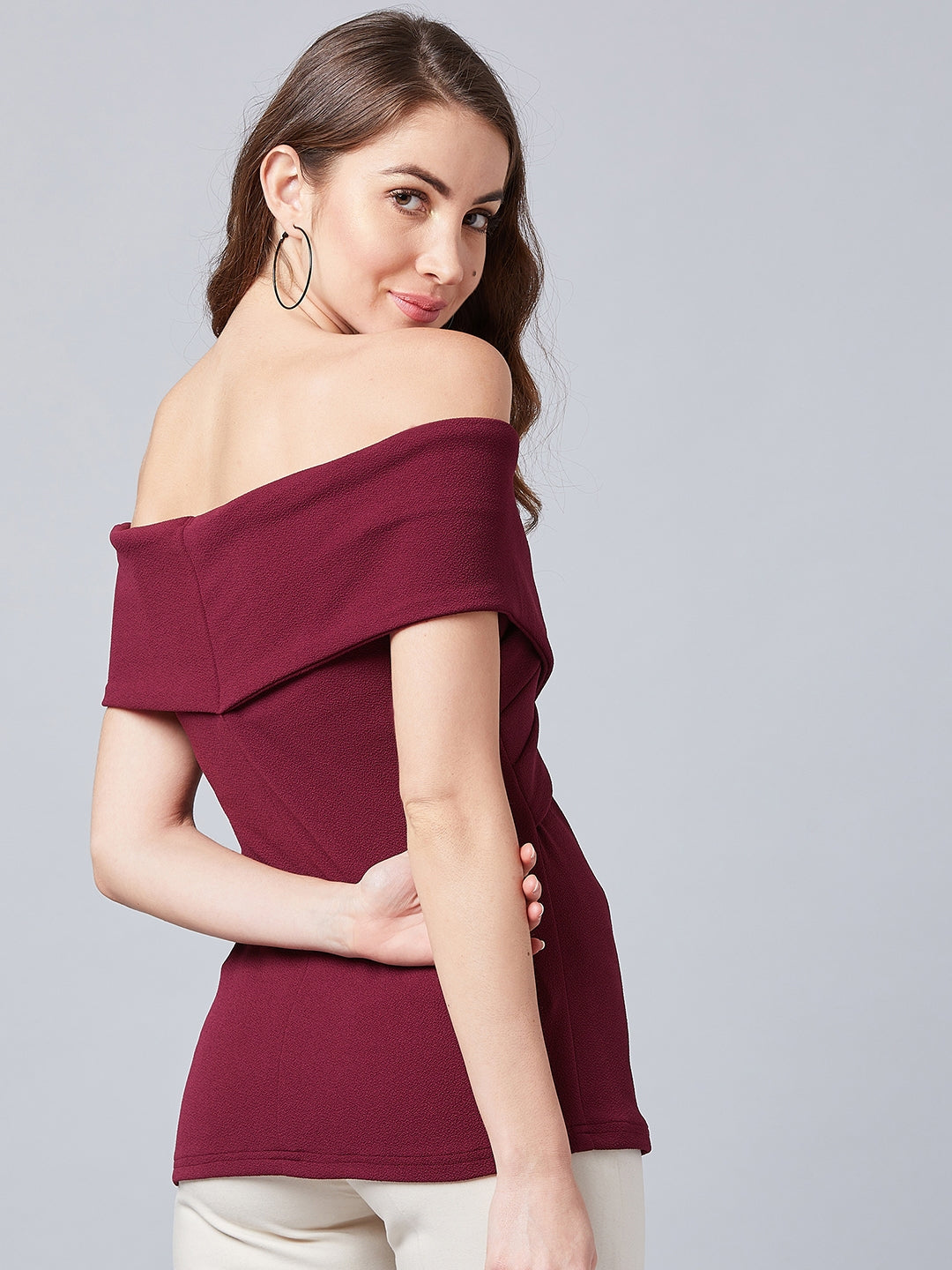 Burgundy Pleated Bardot Top