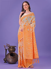 Light Green Lichi Silk Saree with Floral Weaving & Tassel Pallu – Elegant Festive & Party Wear Saree