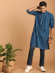 Shvaas By Vastramay - Men's Indigo Blue Cotton Kurta
