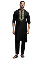 Men's Black Viscose Kurta And Pyjama Set